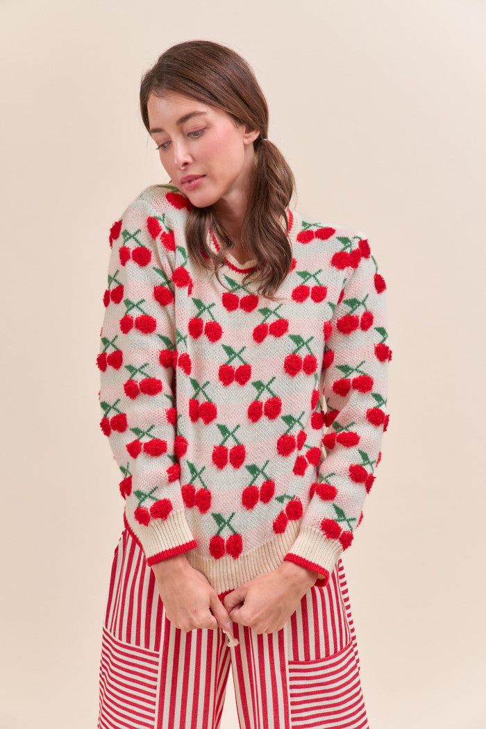 Cherry Sweater - Ivory/Red Multi