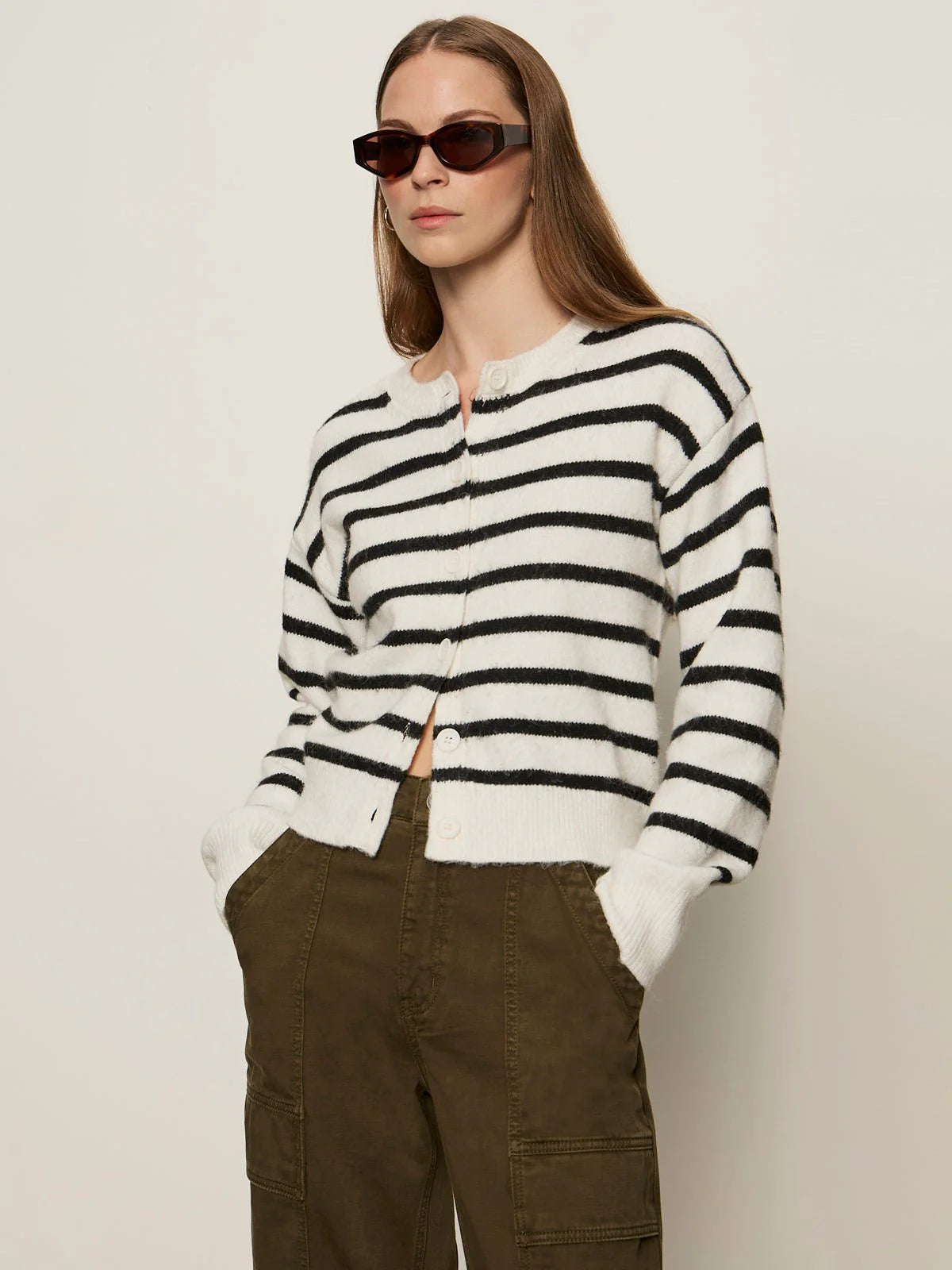 Must Have Cardi - Chalk With Black Stripe