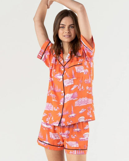 KATIE KIME - New York Toile Pajama Shorts Set - Orange