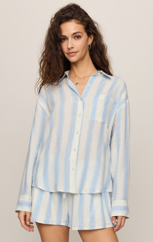 The Perfect Striped Linen Button Up - Skyline