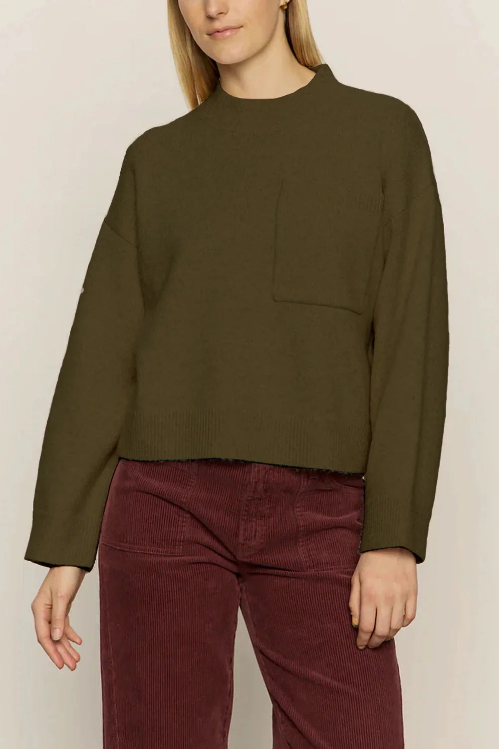 Chest Pocket Crewneck Sweater - Dirty Martini