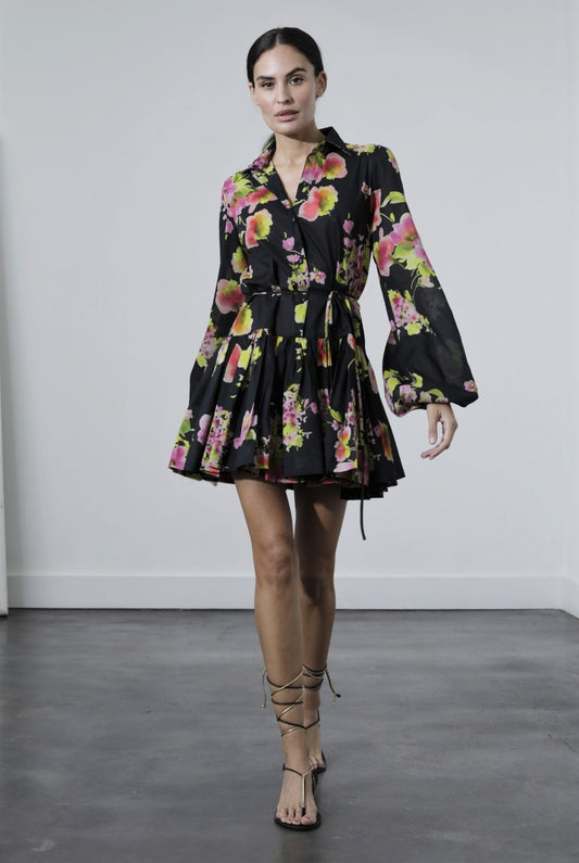 Karina Grimaldi - Constance Print Mini Dress - Black Tuscan Flowers