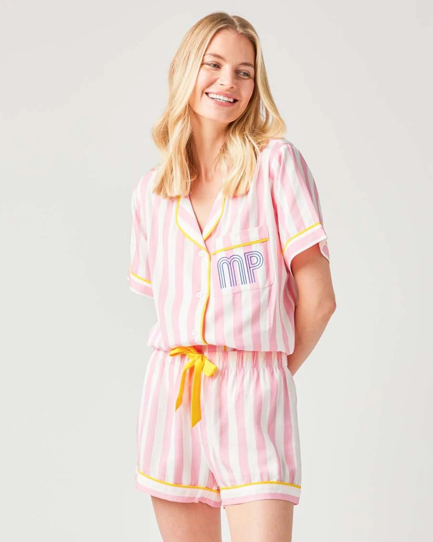 KATIE KIME - Retro Stripe Pajama Shorts Set - Pink