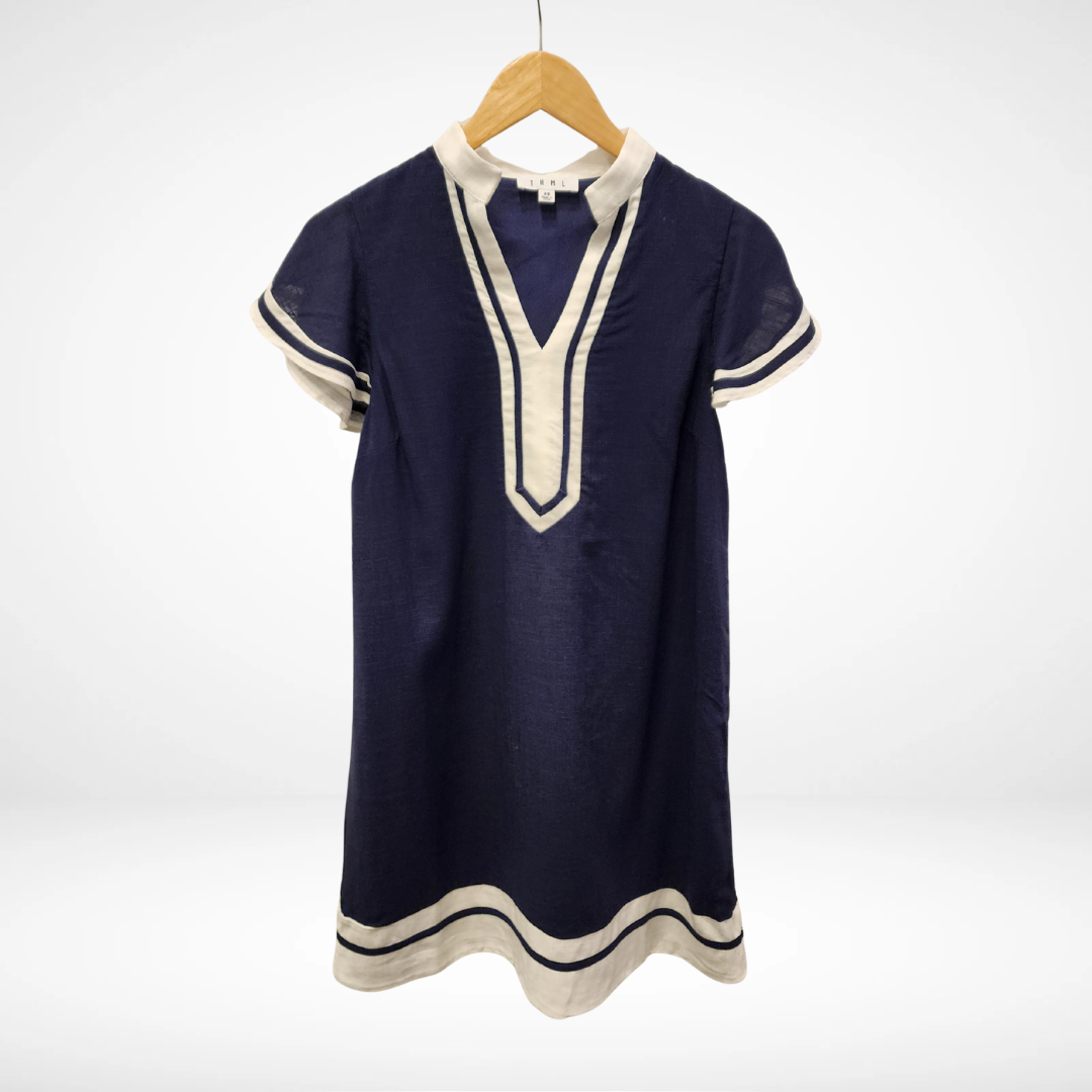 Flutter Sleeve V-Neck Dress - Navy - Spinout