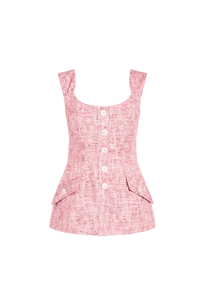 Amoretta Top in Palmira Tweed  - Red Ivory