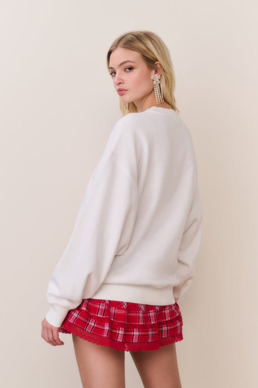 Havenleigh Christmas Bow Fleece Pullover - White