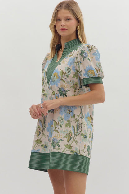 Abbey Dress - Ecru/Green