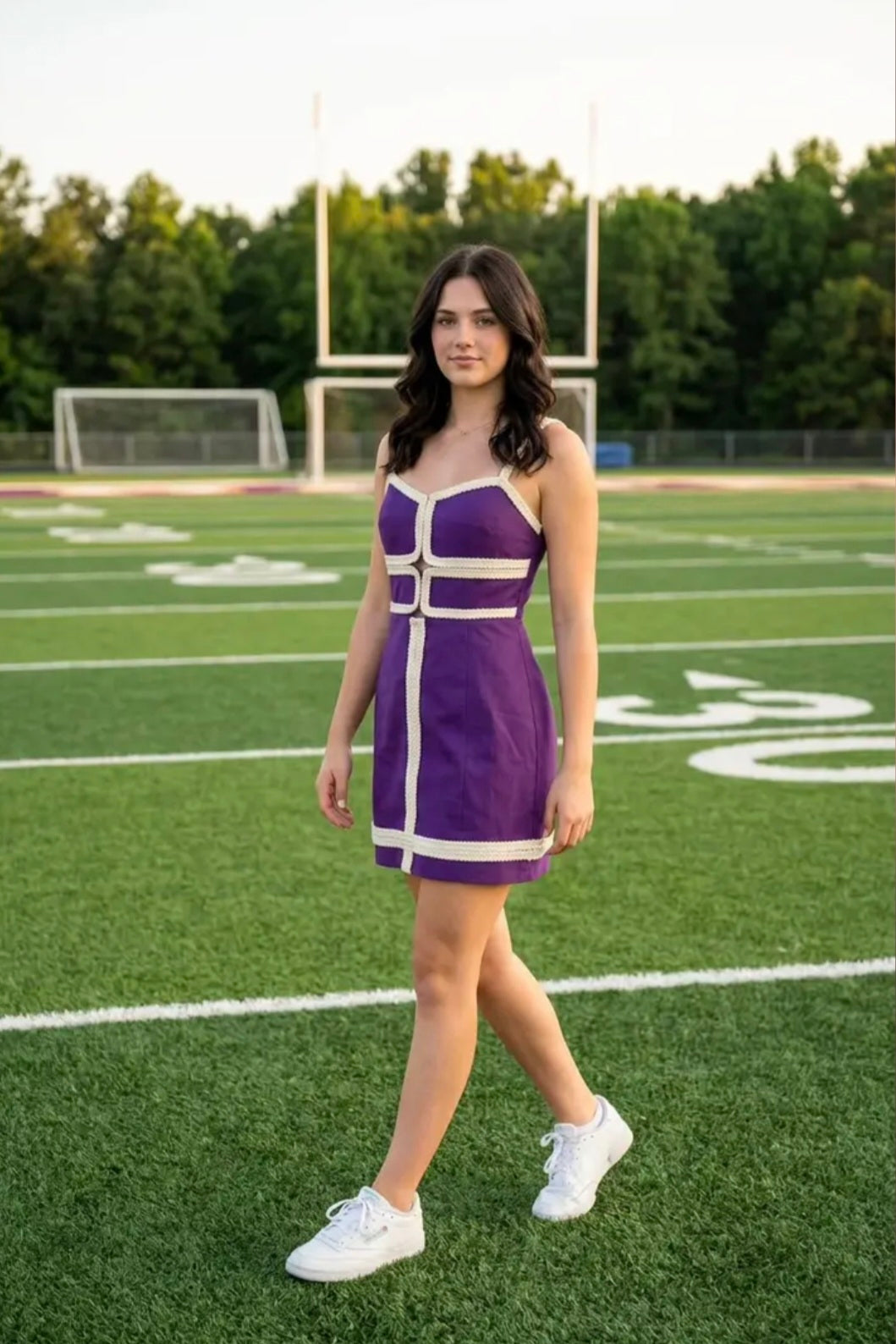 Contrast Trim Bodycon Mini Dress - Purple/White
