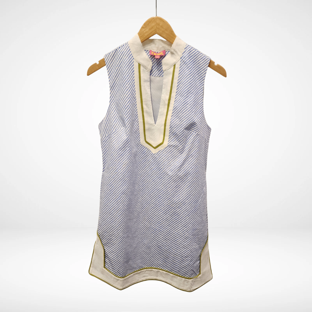 Sleeveless Vertical Stripe Pattern Dress - Blue