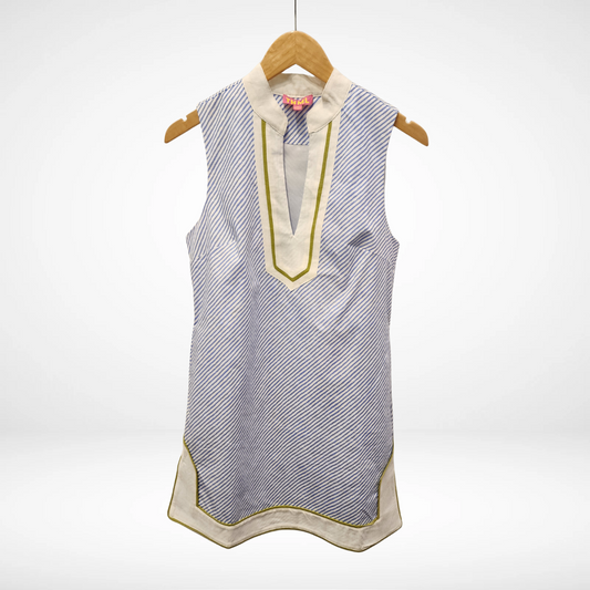 Sleeveless Vertical Stripe Pattern Dress - Blue