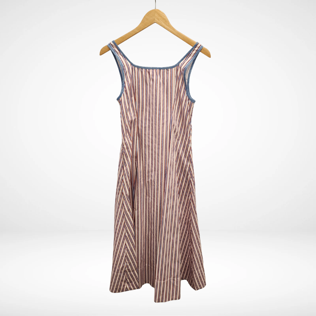 Thin Strap Striped Dress - White