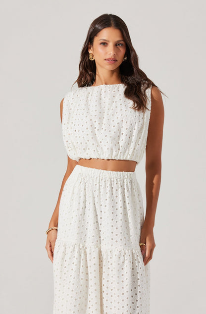 ASTR - Nalley Eyelet Crop Top - White