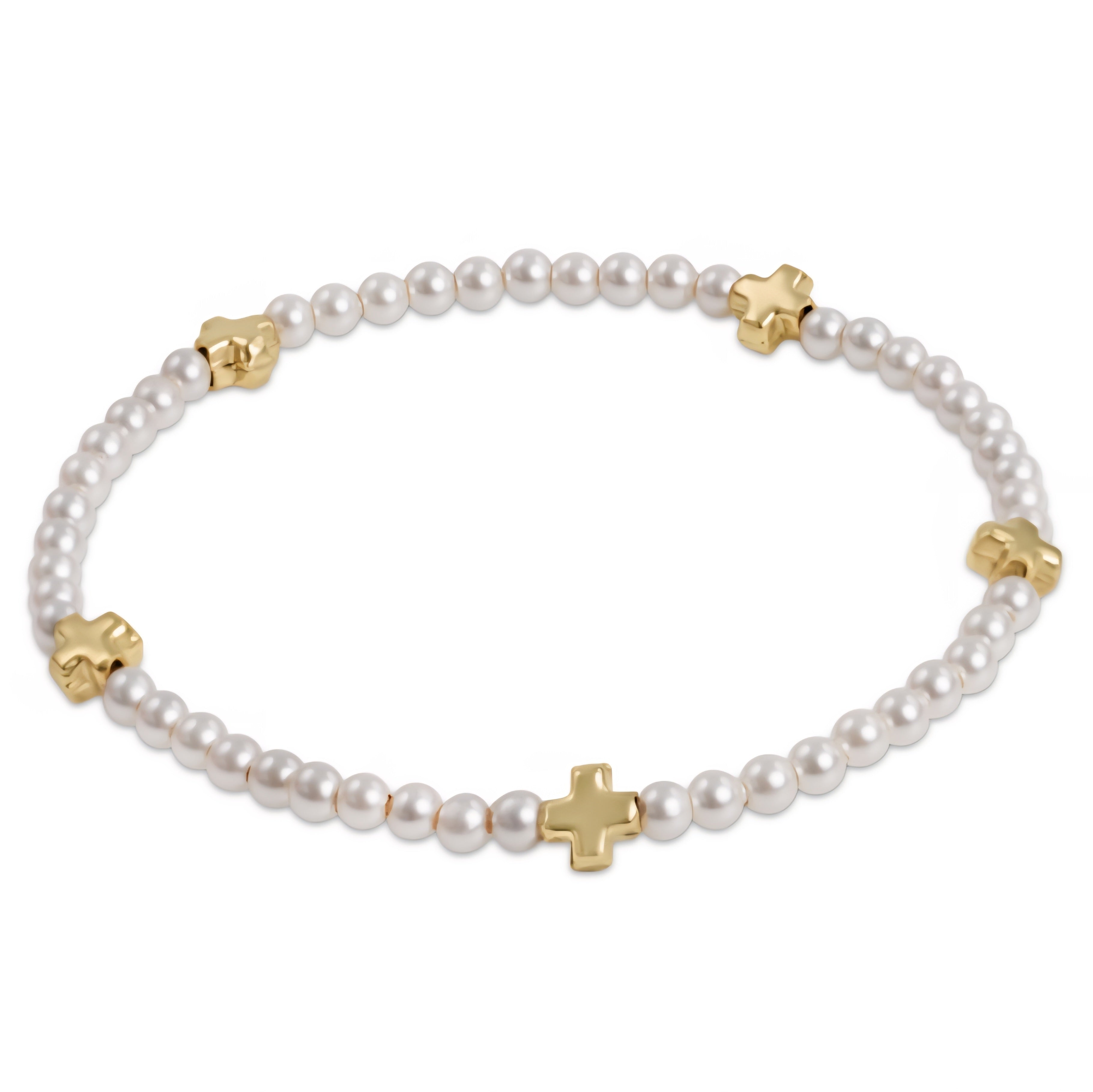 Signature Cross Pearl Pattern 3mm Bead Bracelet - Gold