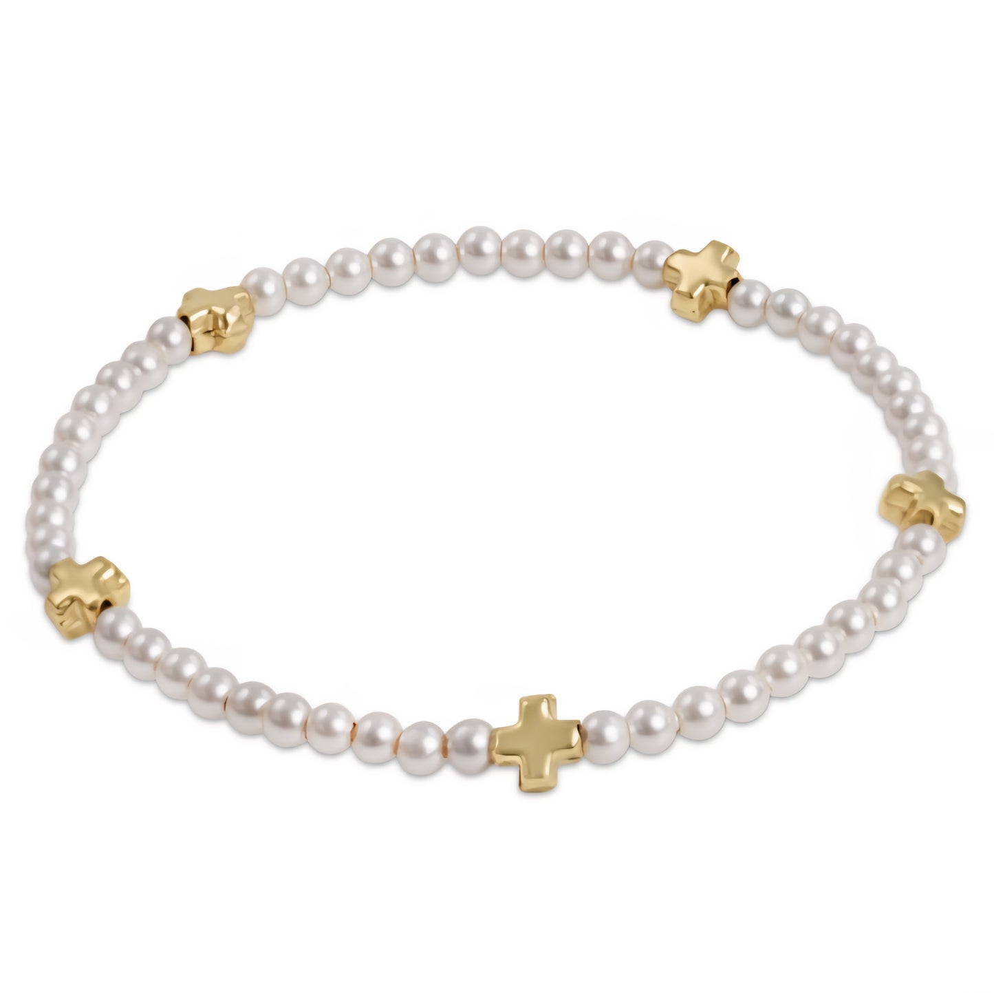 eNewton - Signature Cross Pearl Pattern 3mm Bead Bracelet - Gold