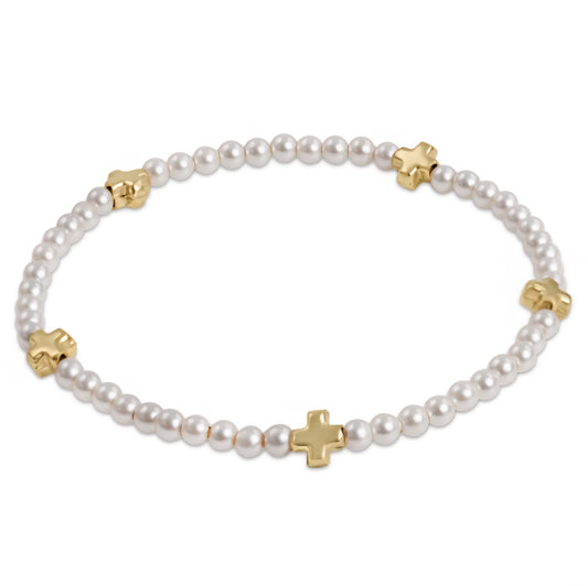 eNewton - Signature Cross Pearl Pattern 3mm Bead Bracelet - Gold