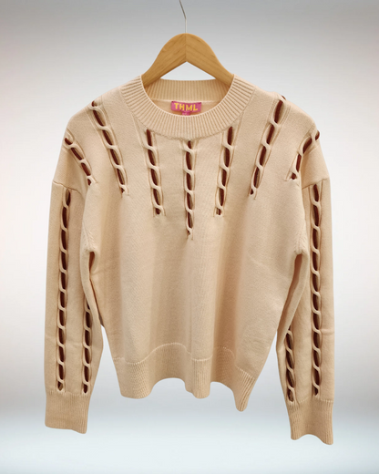 Long Sleeve Knit Sweater - Cream