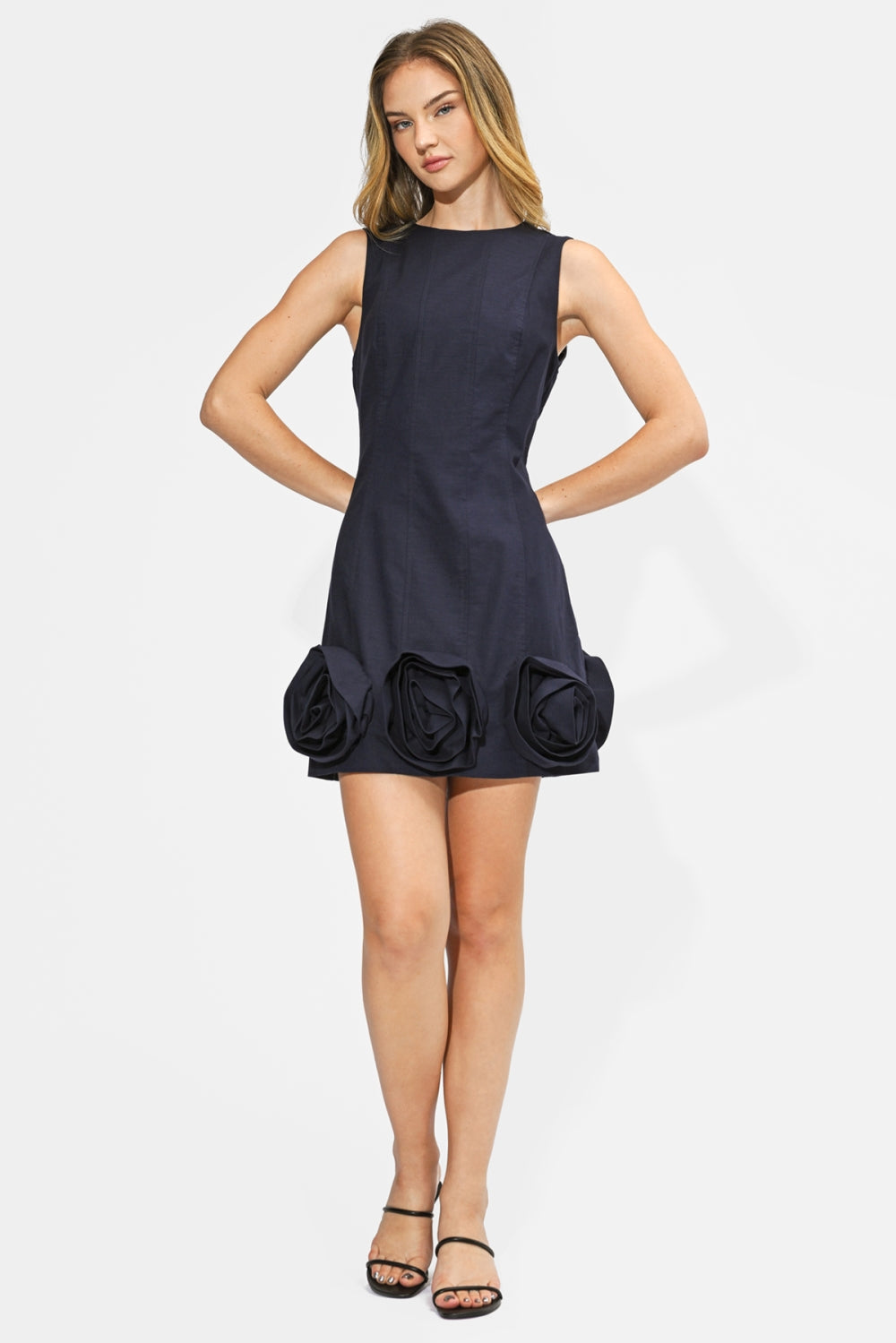 Renia 3D Floral Hem Mini Dress - Navy