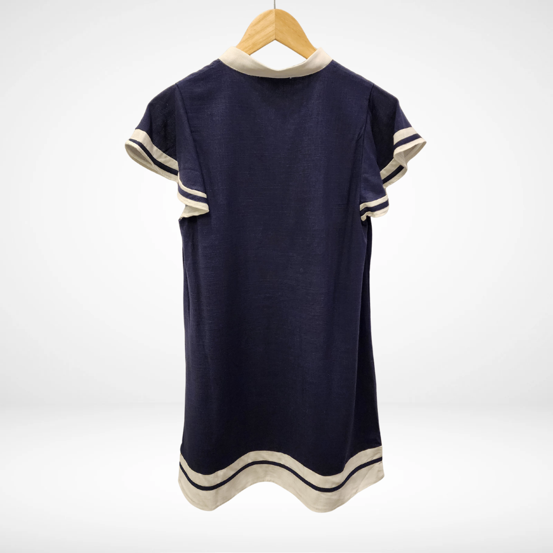 Flutter Sleeve V-Neck Dress - Navy - Spinout