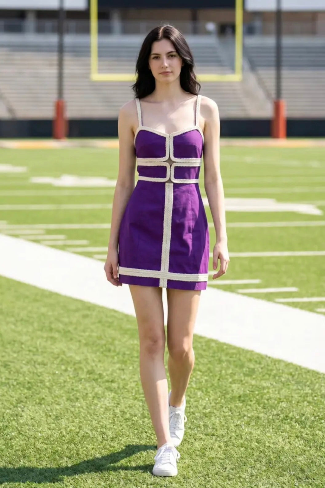 Contrast Trim Bodycon Mini Dress - Purple/White