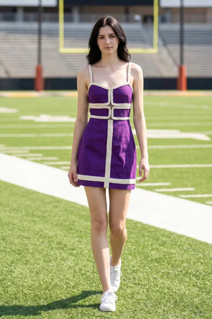 Contrast Trim Bodycon Mini Dress - Purple/White