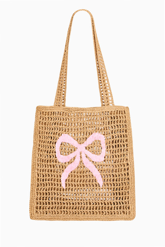 Seaside Straw Bow Beach Bag - Natural