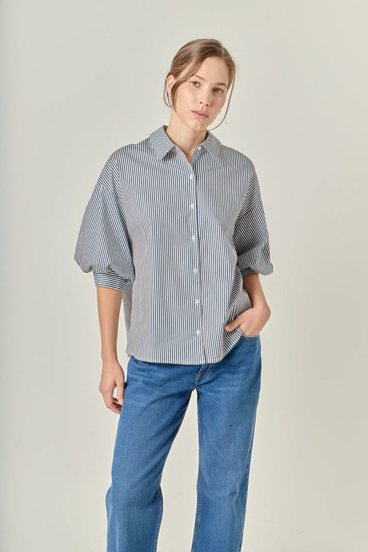 Striped Button Down Shirt - Navy
