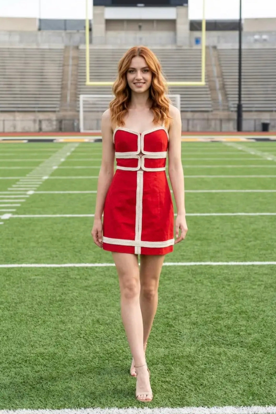 Contrast Trim Bodycon Mini Dress - Red/White