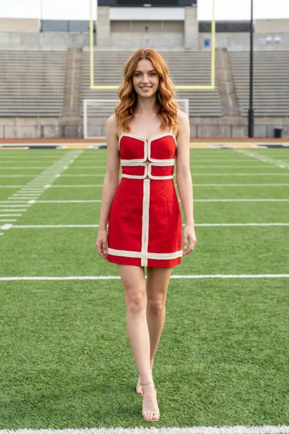 Contrast Trim Bodycon Mini Dress - Red/White