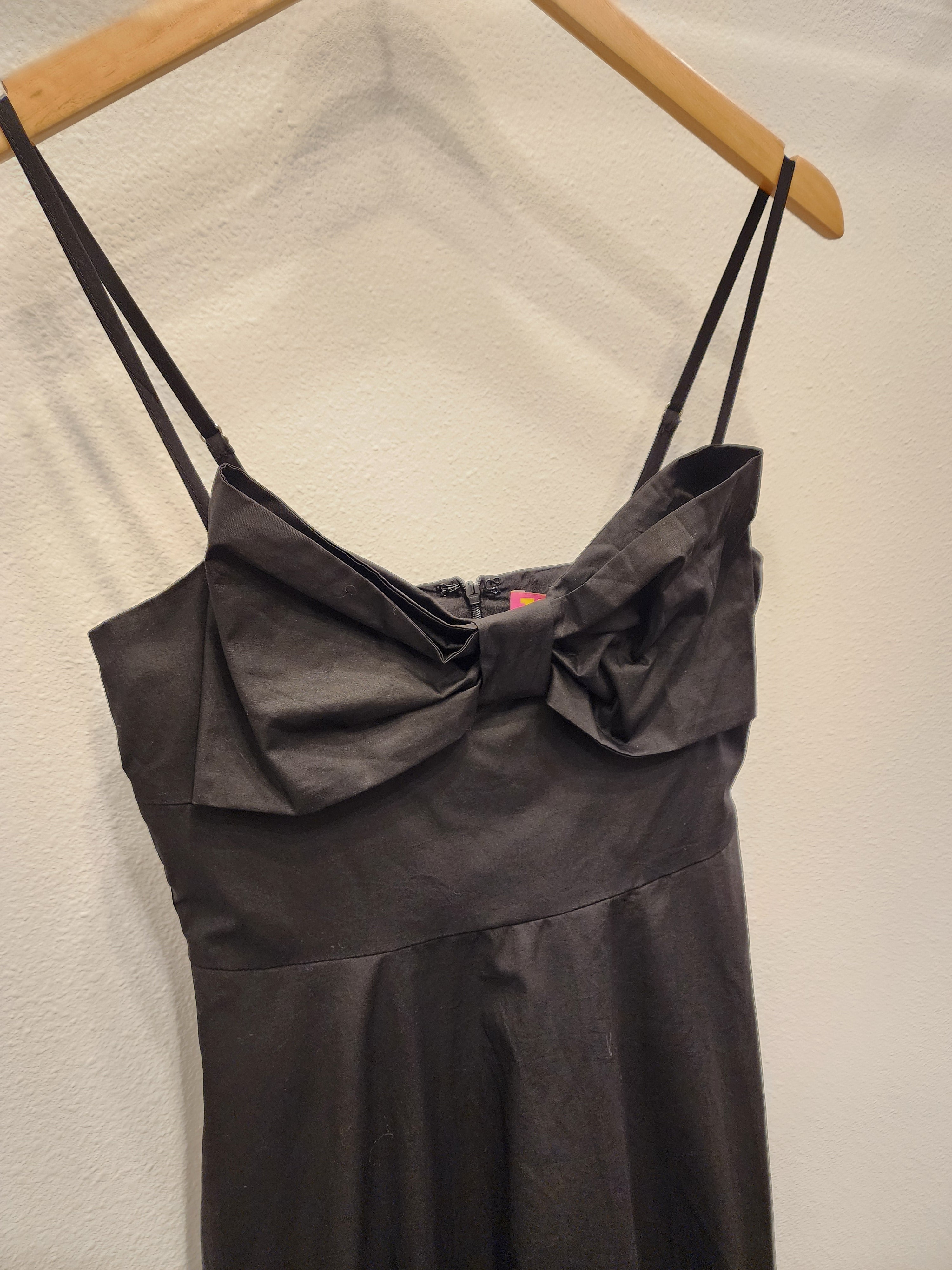 Thin Strap Large Bow Detail Midi Dress - Black