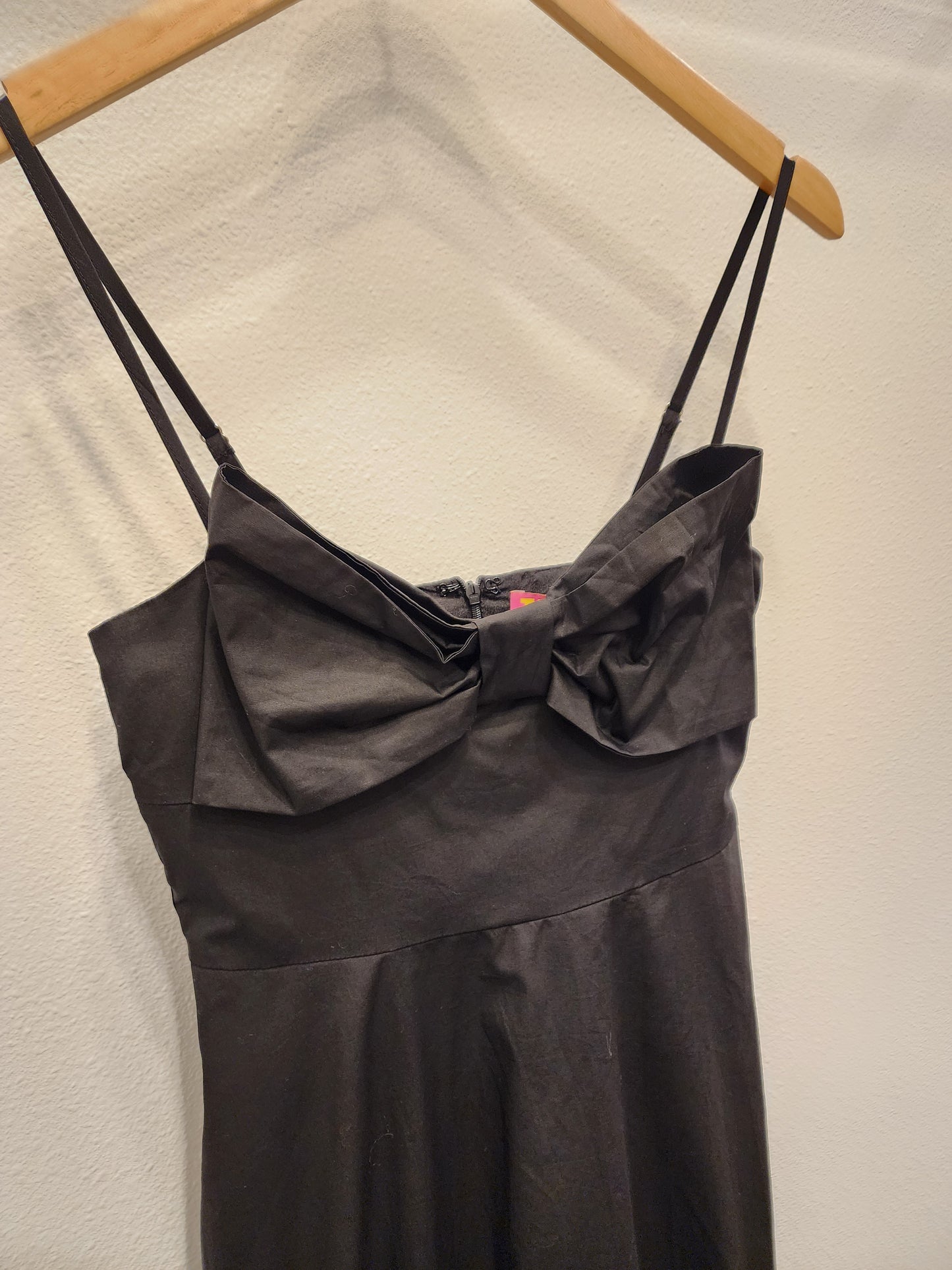 Thin Strap Large Bow Detail Midi Dress - Black