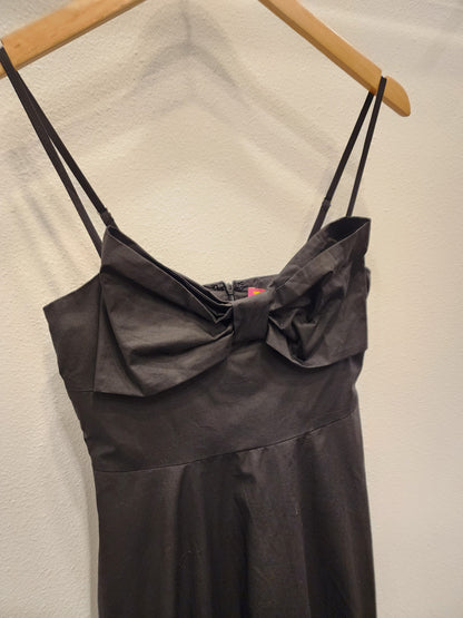 Thin Strap Large Bow Detail Midi Dress - Black