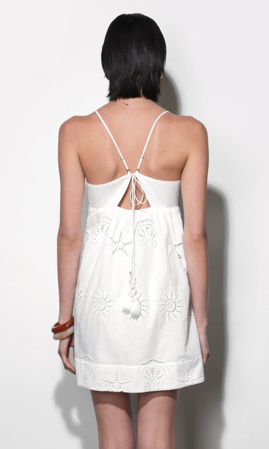 Daisy Embroidered Popover Mini Dress - White