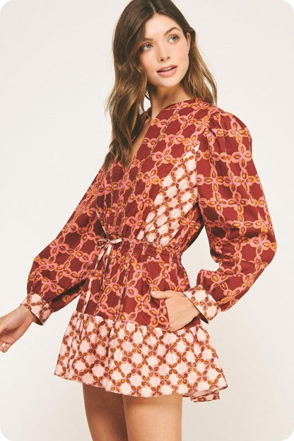 Printed Color Block Mini Dress - Multi