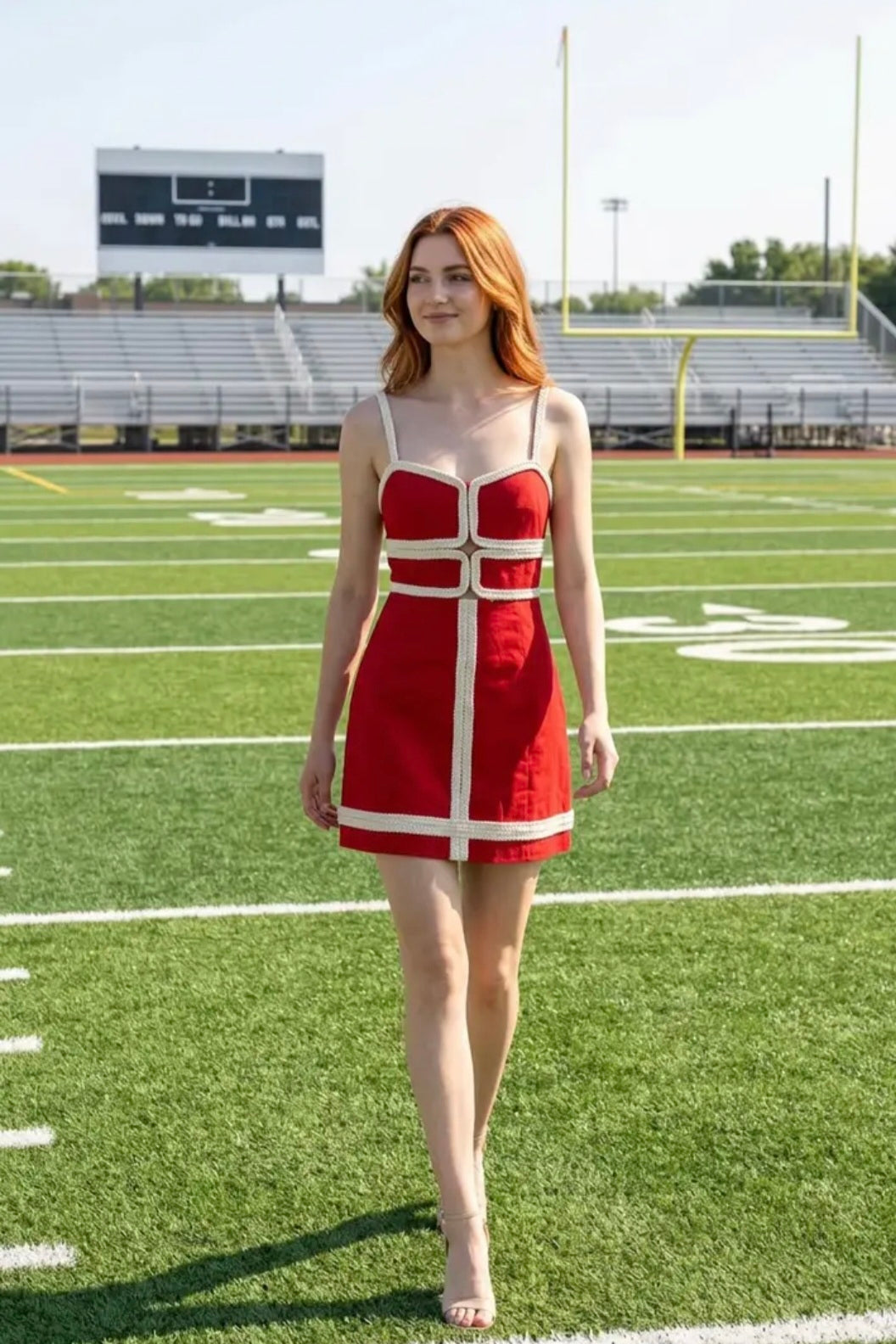 Contrast Trim Bodycon Mini Dress - Red/White