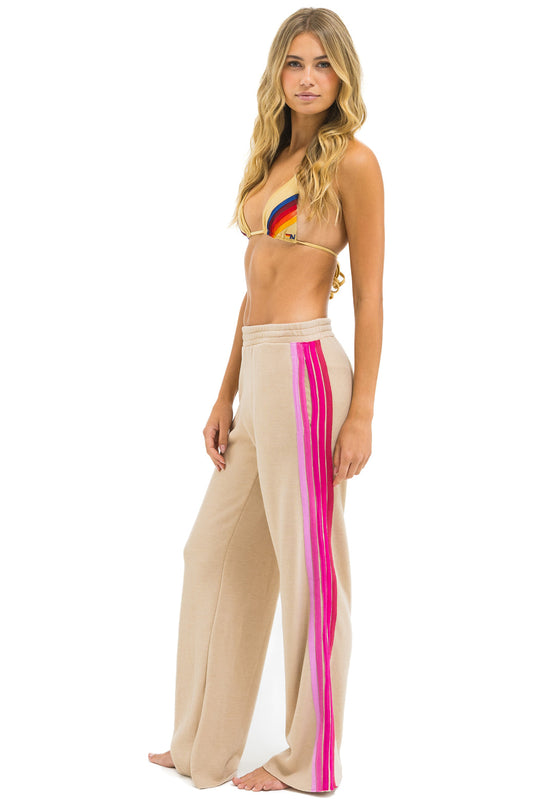 5 Stripe Wide Leg Pocket Sweatpants - Sand // Pink