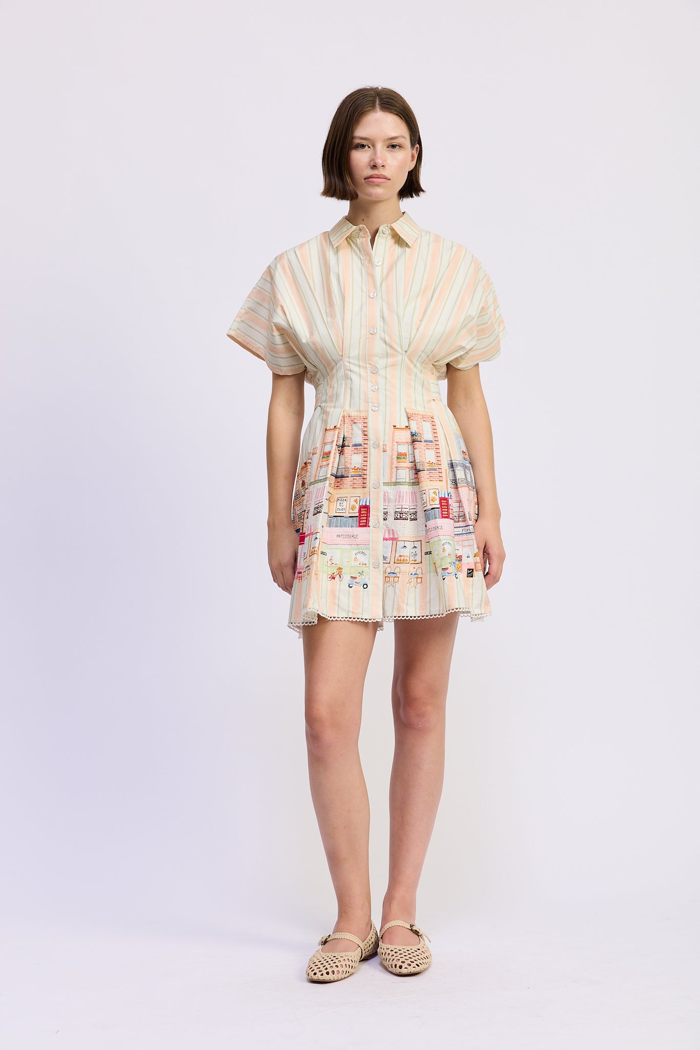 Athena Mini Shirt Dress - Pink White Multi