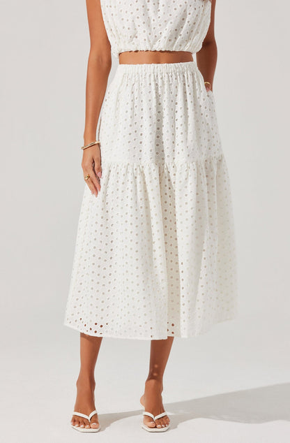 ASTR - Nalley Eyelet Midi Skirt - White