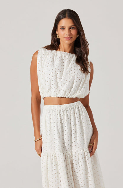 ASTR - Nalley Eyelet Crop Top - White