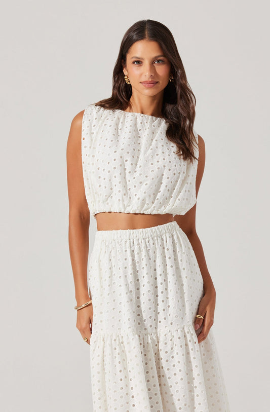 ASTR - Nalley Eyelet Crop Top - White