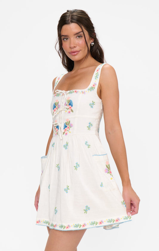 Demi Mini Dress - Wild Meadow Embroidery