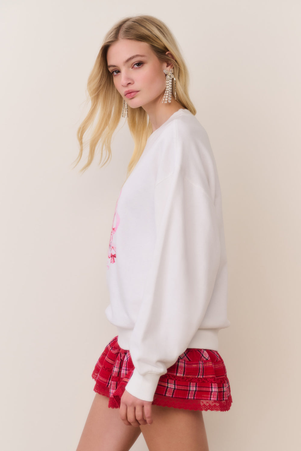 Havenleigh Christmas Bow Fleece Pullover - White