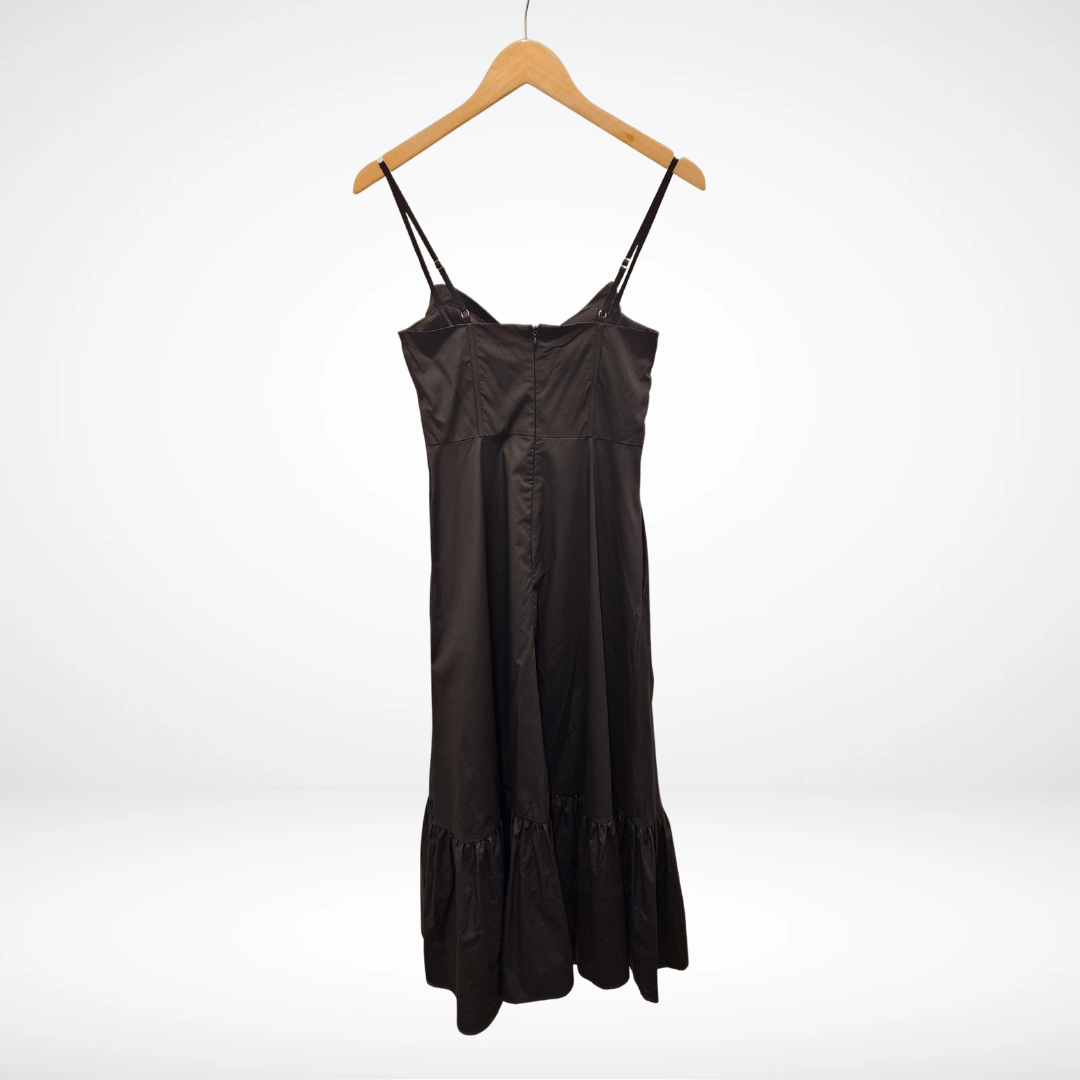 Thin Strap Large Bow Detail Midi Dress - Black