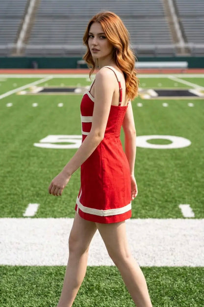 Contrast Trim Bodycon Mini Dress - Red/White