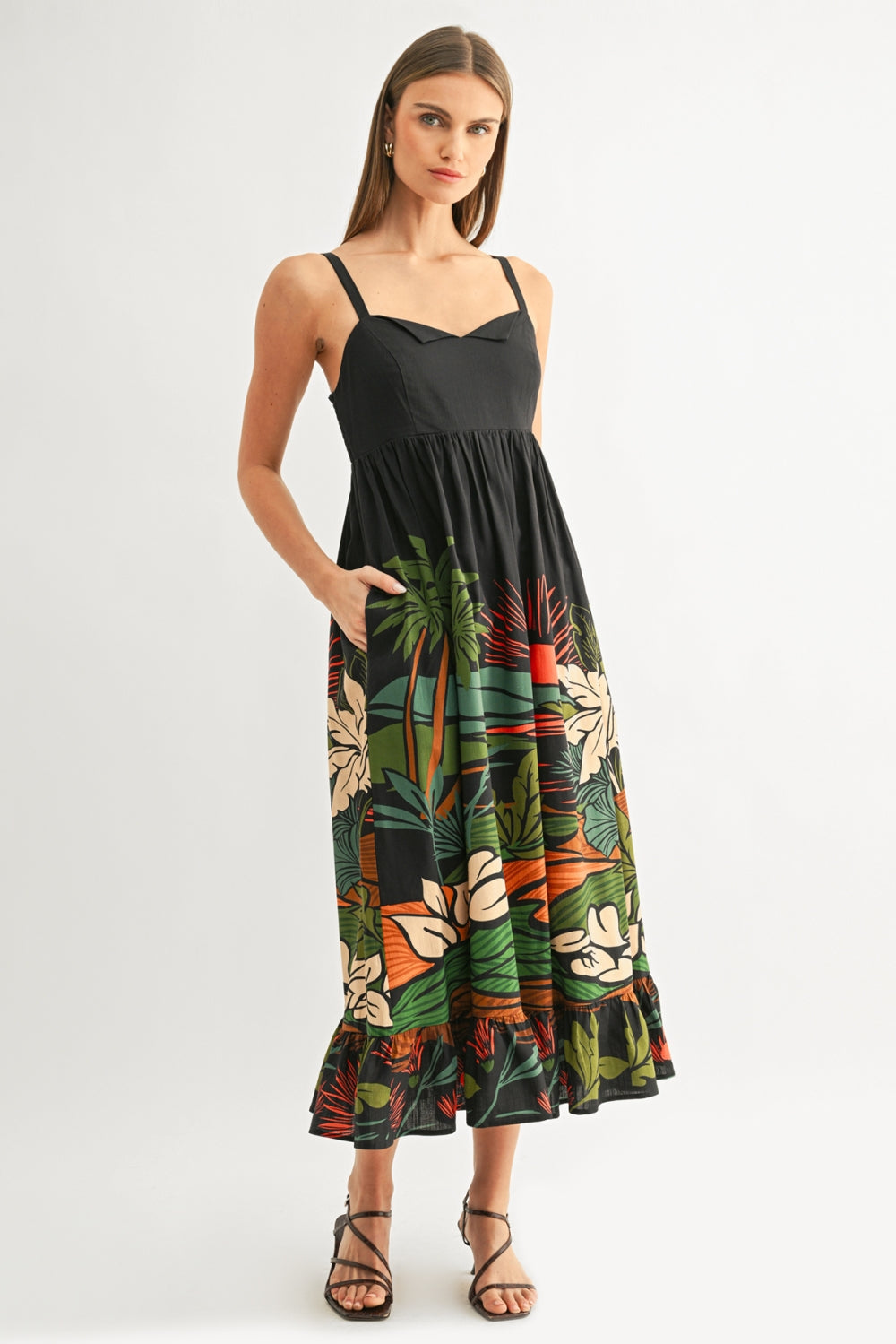 Leah Ruffled Babydoll Maxi Dress - Navy/Multi