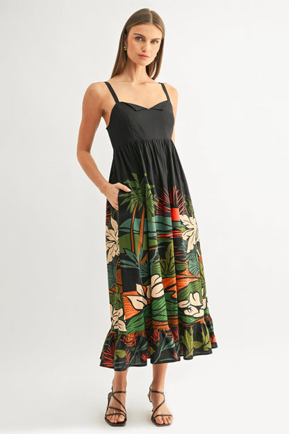 Leah Ruffled Babydoll Maxi Dress - Navy/Multi