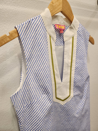 Sleeveless Vertical Stripe Pattern Dress - Blue