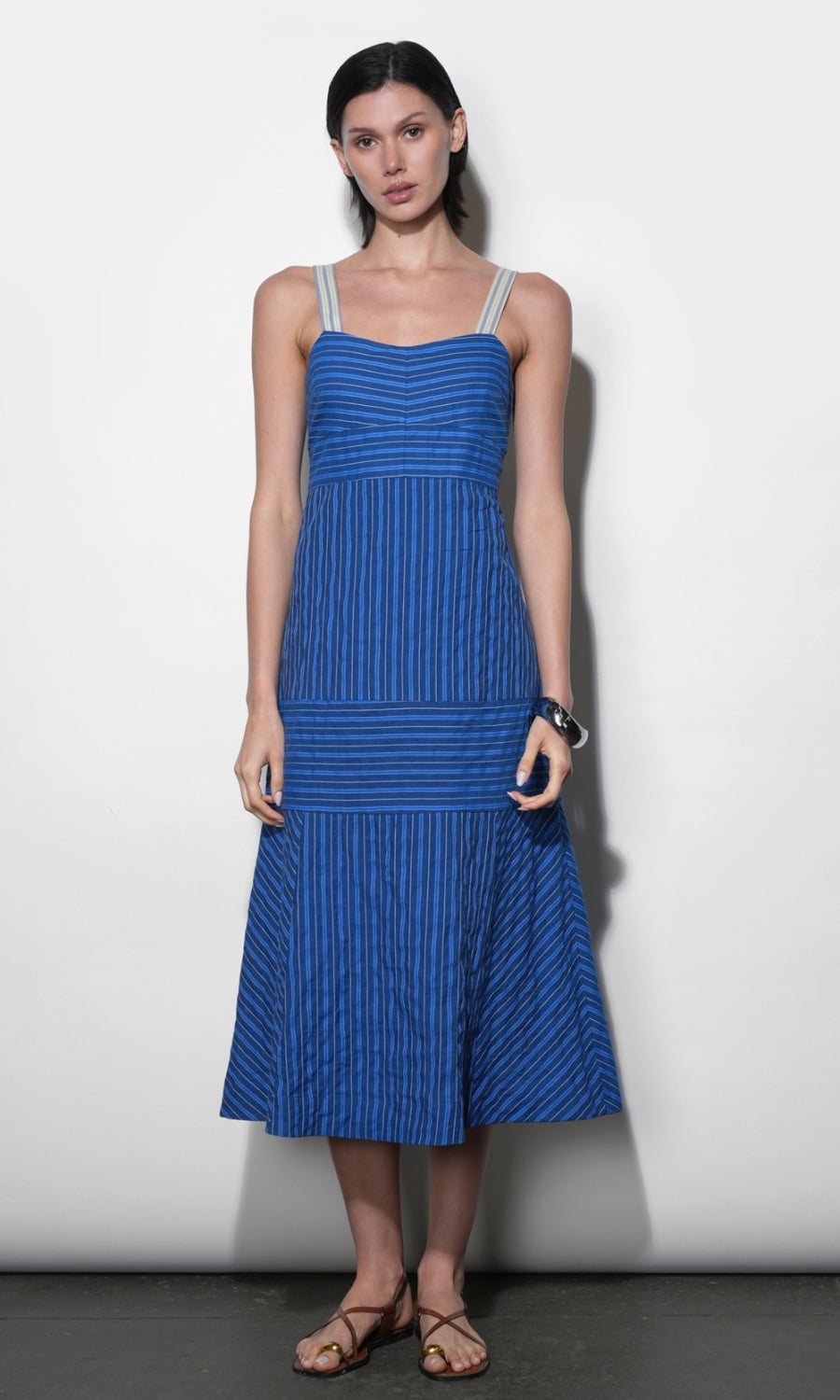 Gail Stripe Work Midi Dress - Blue