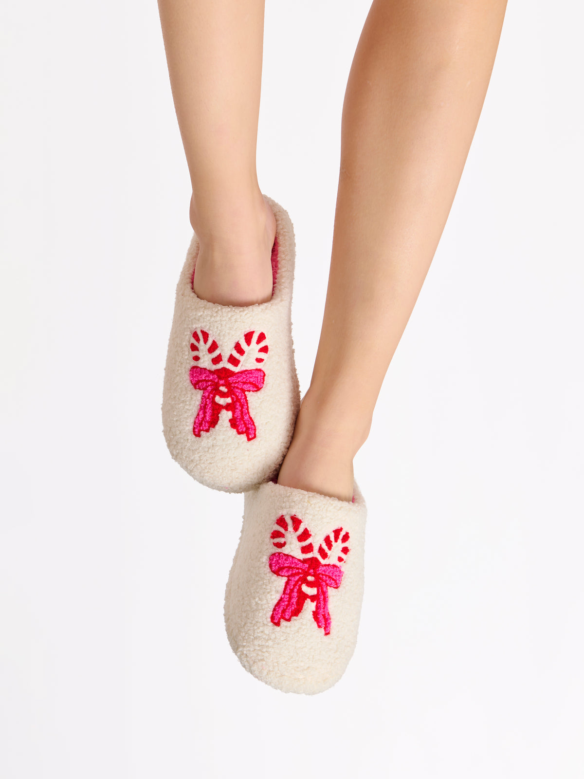 Candy Cane Slippers - Ivory