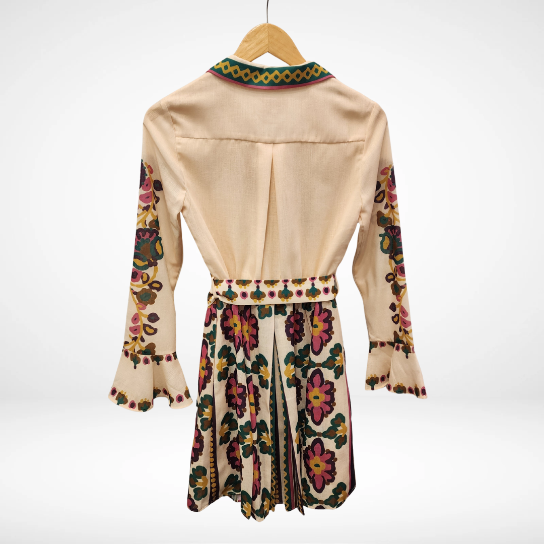 Maris Printed Mini Shirt Dress with Pleats - Cream Multi