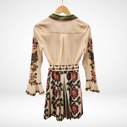 Maris Printed Mini Shirt Dress with Pleats - Cream Multi